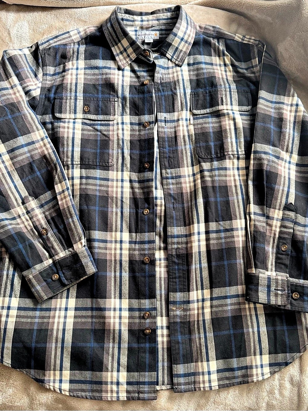 Carhartt Plaid Cotton Shirt Blue & Gray Large Like New